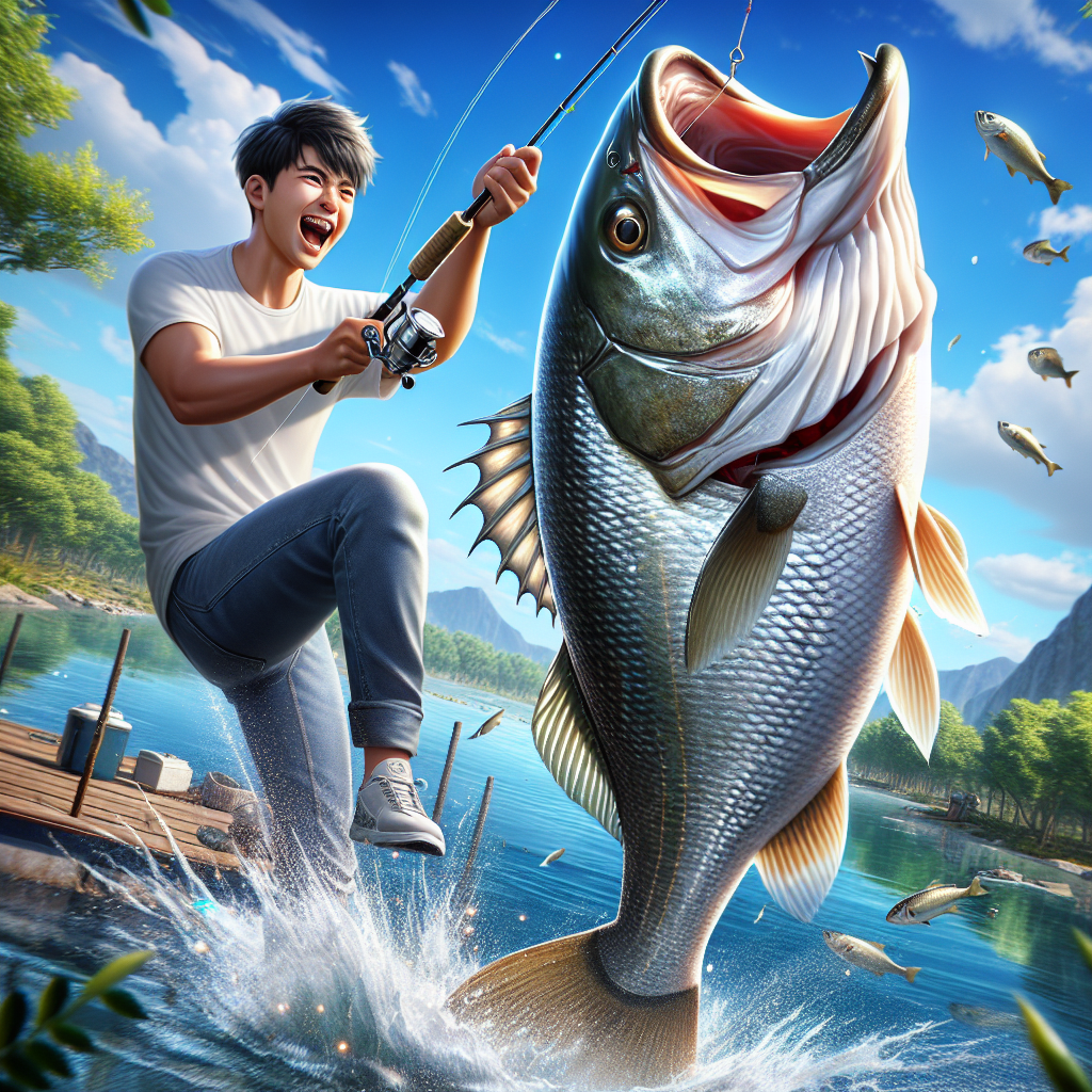 Player catching a big fish during gameplay