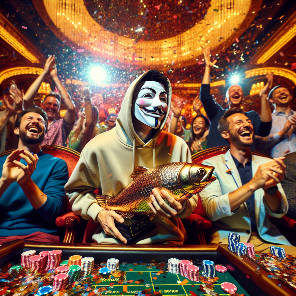 Player receiving an award for catching the biggest fish